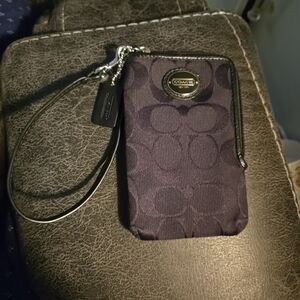Coach Zip Wallet Wristlet Small Coin Purse, Card Holder, ID - Black, Logo, 9